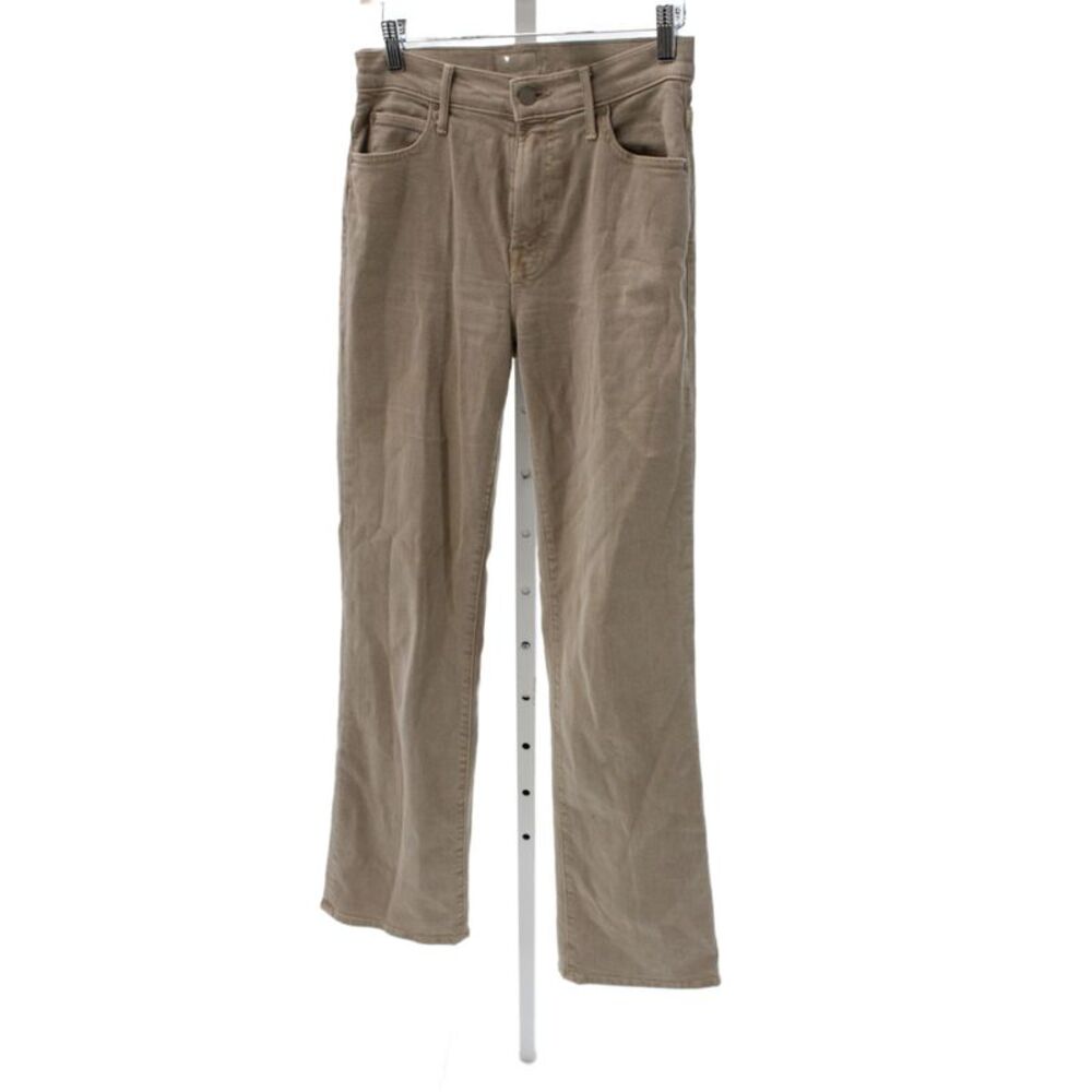Mother Women Straight Jeans Beige Mid Rise Button Cotton 30in Size 25
